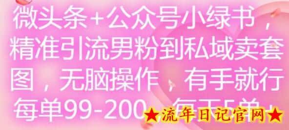 微头条+公众号小绿书,精准引流男粉到私域卖套图,无脑操作,有手就行,每单99-200,每天5单插图 微头条+公众号小绿书,精准引流男粉到私域卖套图,无脑操作,有手就行,每单99-200,每天5单插图