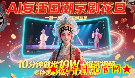 AI复活国潮京剧花旦,一颦一笑美到窒息,10分钟做出10W+爆款视频,多种变现方式,月入五位数插图 AI复活国潮京剧花旦,一颦一笑美到窒息,10分钟做出10W+爆款视频,多种变现方式,月入五位数插图
