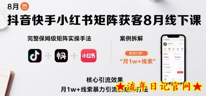 抖音快手小红书矩阵获客8月线下课,完整保姆级矩阵实操手法与案例拆解,月1w+线索暴力引流的矩阵打法插图 抖音快手小红书矩阵获客8月线下课,完整保姆级矩阵实操手法与案例拆解,月1w+线索暴力引流的矩阵打法