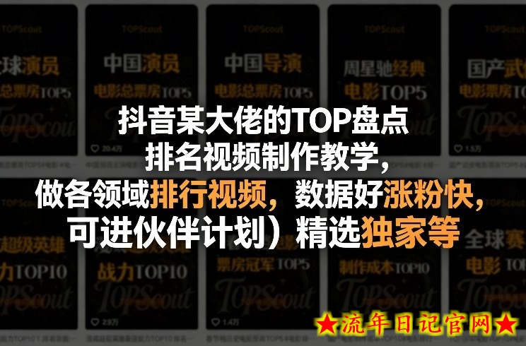 抖音某大佬的TOP盘点排名视频制作,做各领域排行视频,数据好涨粉快,可进伙伴计划+精选独家等插图 抖音某大佬的TOP盘点排名视频制作,做各领域排行视频,数据好涨粉快,可进伙伴计划+精选独家等