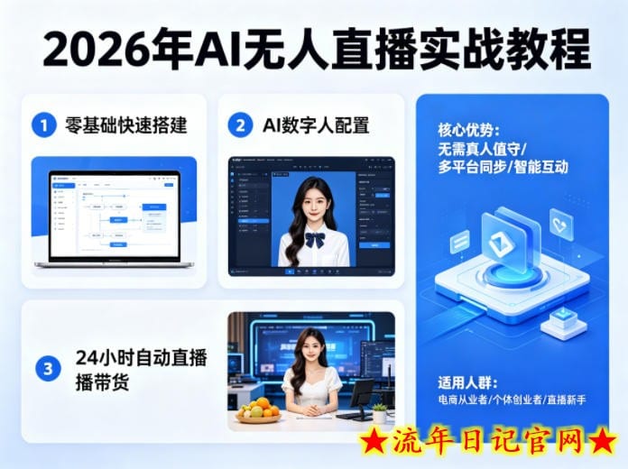 2026年AI无人直播实战教程,零基础也能快速搭建AI数字人无人直播间,实现24小时自动直播带货插图 2026年AI无人直播实战教程,零基础也能快速搭建AI数字人无人直播间,实现24小时自动直播带货