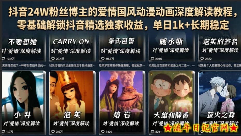 抖音24W粉丝博主的爱情国风动漫动画深度解读教程,零基础解锁抖音精选独家收益,单日1k+长期稳定插图 抖音24W粉丝博主的爱情国风动漫动画深度解读教程,零基础解锁抖音精选独家收益,单日1k+长期稳定