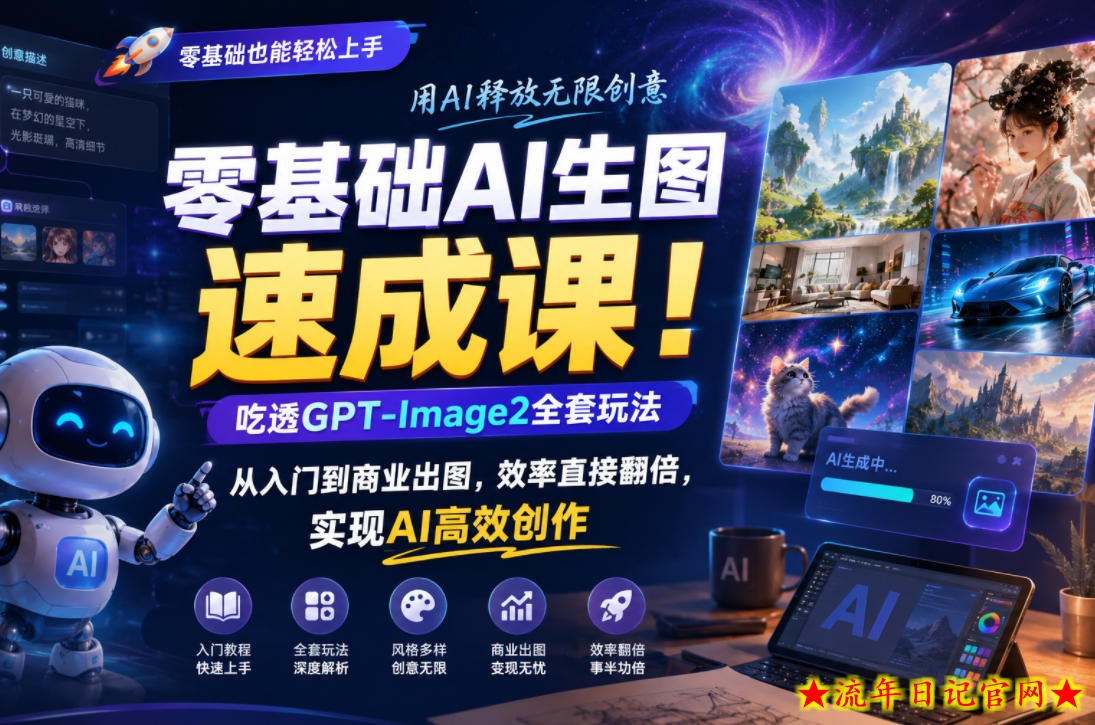 零基础AI生图速成课!吃透GPT-Image2全套玩法,从入门到商业出图,效率直接翻倍,实现AI高效创作插图 零基础AI生图速成课!吃透GPT-Image2全套玩法,从入门到商业出图,效率直接翻倍,实现AI高效创作