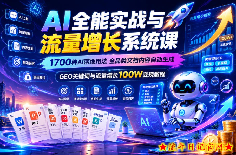 AI全能实战与流量增长系统课,1700种AI落地用法,全品类文档内容自动生成,GEO关键词与流量增长100W变现教程插图 AI全能实战与流量增长系统课,1700种AI落地用法,全品类文档内容自动生成,GEO关键词与流量增长100W变现教程
