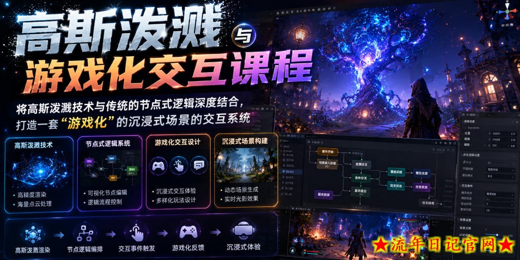 高斯泼溅与游戏化交互课程,将高斯泼溅技术与传统的节点式逻辑深度结合,打造一套“游戏化”的沉浸式场景的交互系统插图 高斯泼溅与游戏化交互课程,将高斯泼溅技术与传统的节点式逻辑深度结合,打造一套“游戏化”的沉浸式场景的交互系统