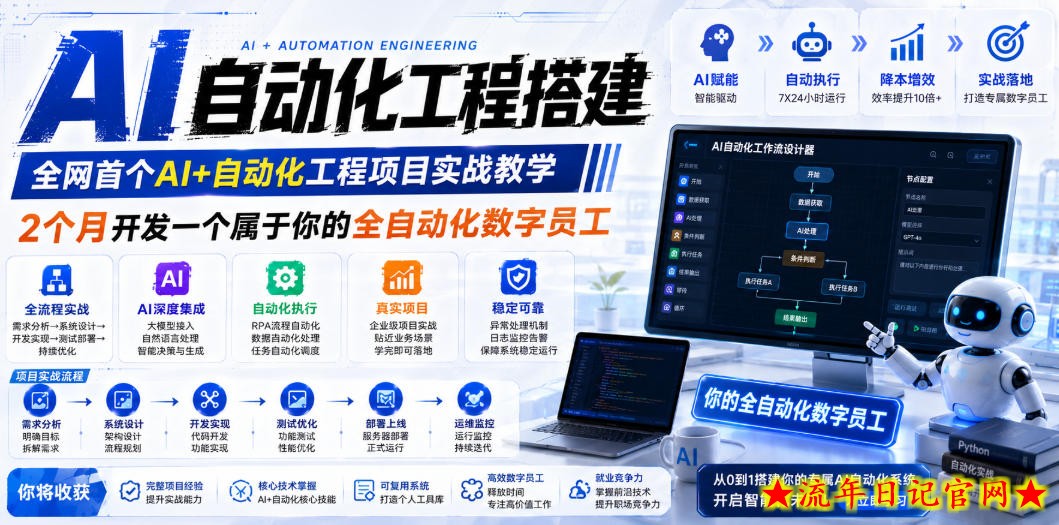 AI自动化工程搭建,全网首个Al+自动化工程项目实战教学,2个月开发一个属于你的全自动化数字员工,从0到1全栈实战插图 AI自动化工程搭建,全网首个Al+自动化工程项目实战教学,2个月开发一个属于你的全自动化数字员工,从0到1全栈实战