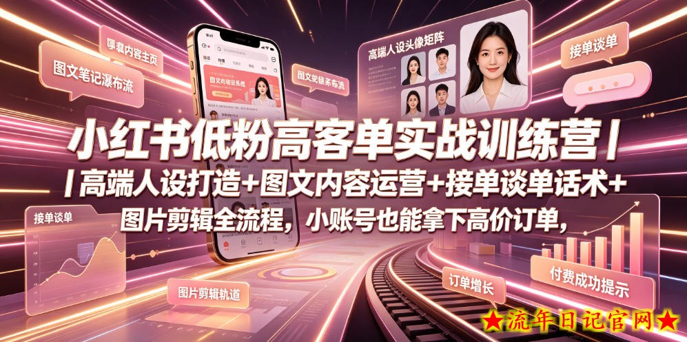 小红书低粉高客单实战训练营|高端人设打造+图文内容运营+接单谈单话术+图片剪辑全流程,小账号也能拿下高价订单插图 小红书低粉高客单实战训练营|高端人设打造+图文内容运营+接单谈单话术+图片剪辑全流程,小账号也能拿下高价订单