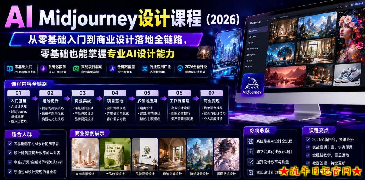AI Midjourney设计课程(2026),从零基础入门到商业设计落地全链路,零基础也能掌握专业AI设计能力插图 AI Midjourney设计课程(2026),从零基础入门到商业设计落地全链路,零基础也能掌握专业AI设计能力