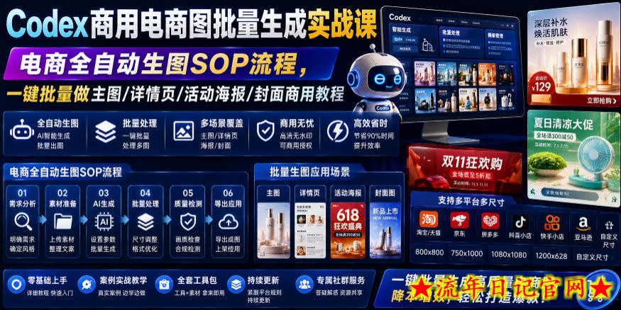 Codex商用电商图批量生成实战课|电商全自动生图SOP流程,一键批量做主图/详情页/活动海报/封面商用教程插图 Codex商用电商图批量生成实战课|电商全自动生图SOP流程,一键批量做主图/详情页/活动海报/封面商用教程
