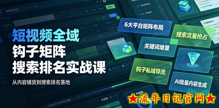 短视频全域钩子矩阵搜索排名实战课|6大平台矩阵布局、关键词堆量抢占搜索流量、钩子私域导流、AI批量内容生成插图 短视频全域钩子矩阵搜索排名实战课|6大平台矩阵布局、关键词堆量抢占搜索流量、钩子私域导流、AI批量内容生成
