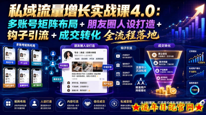 私域流量增长实战课4.0:多账号矩阵布局+朋友圈人设打造+钩子引流+成交转化全流程落地插图 私域流量增长实战课4.0:多账号矩阵布局+朋友圈人设打造+钩子引流+成交转化全流程落地