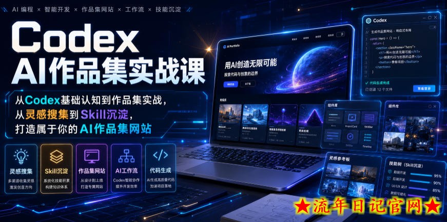 Codex AI作品集实战课,从Codex基础认知到作品集实战,从灵感搜集到Skill沉淀,打造属于你的AI作品集网站插图 Codex AI作品集实战课,从Codex基础认知到作品集实战,从灵感搜集到Skill沉淀,打造属于你的AI作品集网站