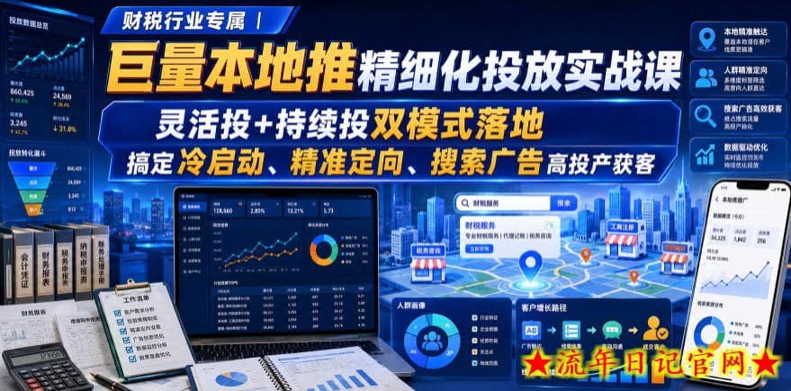 财税行业专属|巨量本地推精细化投放实战课,灵活投+持续投双模式落地,搞定冷启动、精准定向、搜索广告高投产获客插图 财税行业专属|巨量本地推精细化投放实战课,灵活投+持续投双模式落地,搞定冷启动、精准定向、搜索广告高投产获客