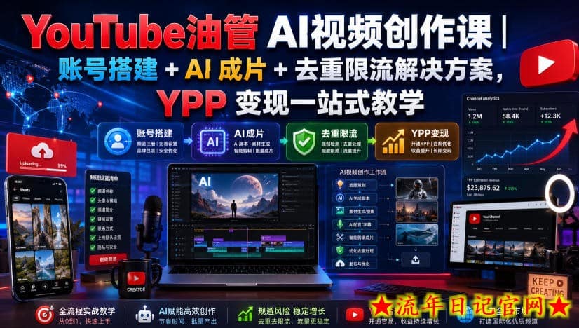 YouTube油管AI视频创作课|账号搭建+AI成片+去重限流解决方案,YPP变现一站式教学插图 YouTube油管AI视频创作课|账号搭建+AI成片+去重限流解决方案,YPP变现一站式教学