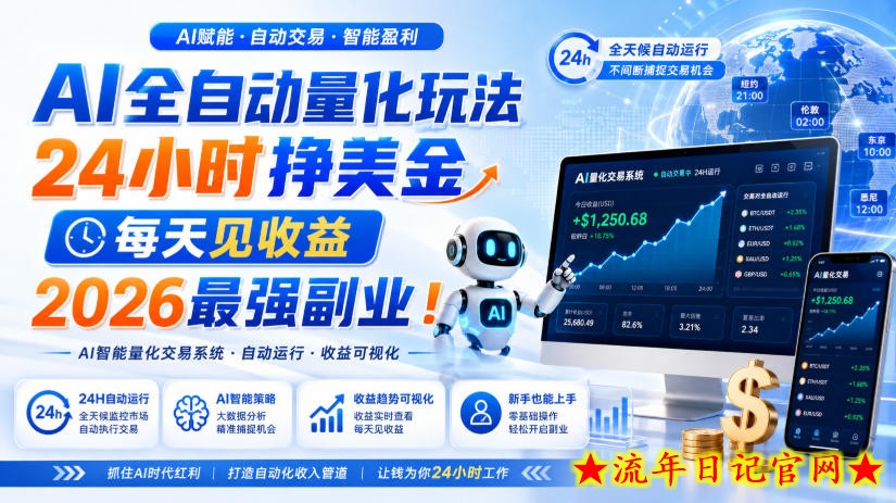 AI全自动量化玩法,24小时挣美金,每天见收益,2026最强副业!【揭秘】插图 AI全自动量化玩法,24小时挣美金,每天见收益,2026最强副业!【揭秘】