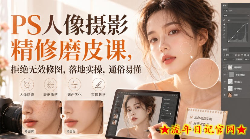 PS人像摄影精修磨皮课,拒绝无效修图,落地实操,通俗易懂插图 PS人像摄影精修磨皮课,拒绝无效修图,落地实操,通俗易懂