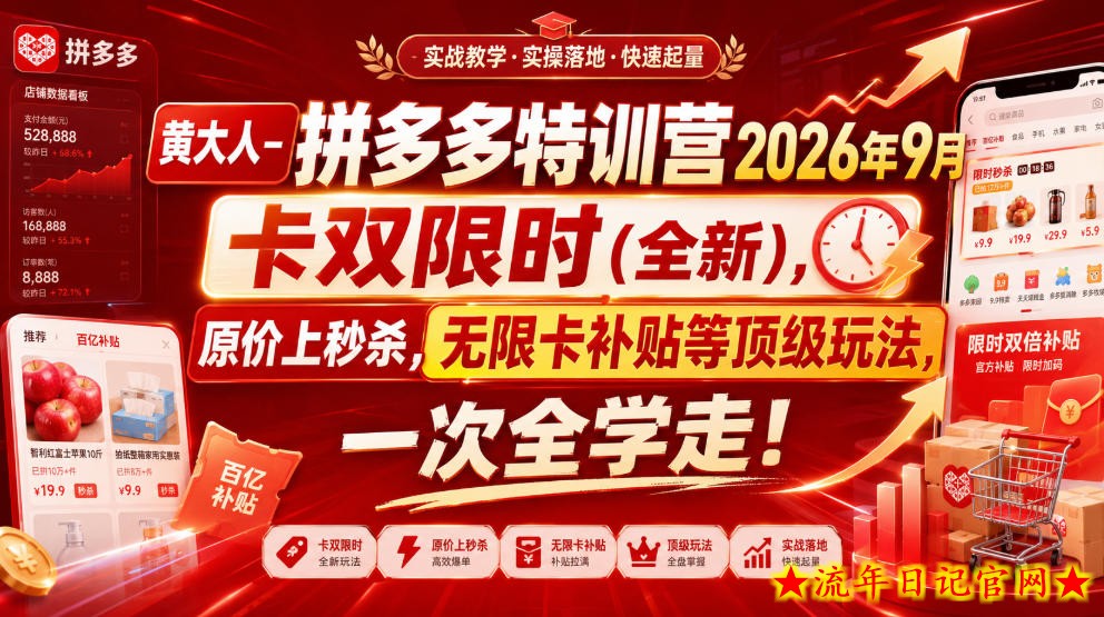 黄大人-拼多多特训营2026年9月,卡双限时(全新),原价上秒杀,无限卡补贴等顶级玩法,一次全学走!插图 黄大人-拼多多特训营2026年9月,卡双限时(全新),原价上秒杀,无限卡补贴等顶级玩法,一次全学走!