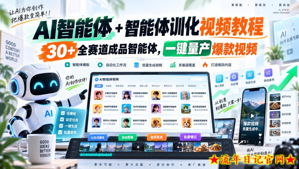 AI智能体+智能体训化视频教程,30+全赛道成品智能体,一键量产爆款视频插图 AI智能体+智能体训化视频教程,30+全赛道成品智能体,一键量产爆款视频