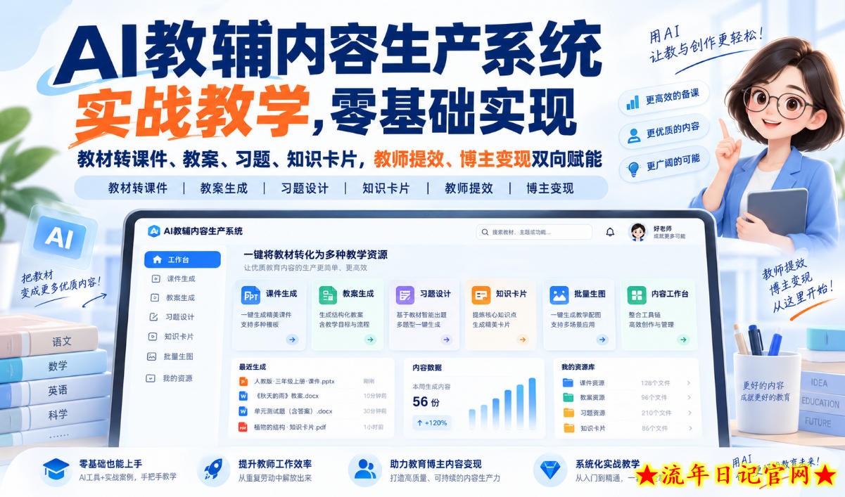 AI教辅内容生产系统实战教学,零基础实现教材转课件、教案、习题、知识卡片,教师提效、博主变现双向赋能插图 AI教辅内容生产系统实战教学,零基础实现教材转课件、教案、习题、知识卡片,教师提效、博主变现双向赋能