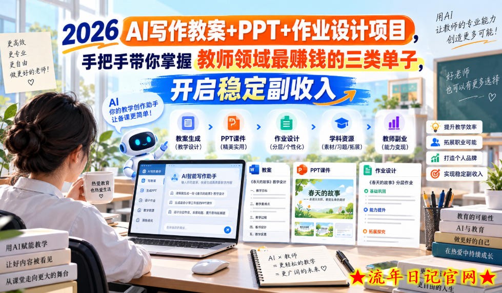 2026 AI写作教案+PPT+作业设计项目,手把手带你掌握教师领域最賺钱的三类单子,开启稳定副收入插图 2026 AI写作教案+PPT+作业设计项目,手把手带你掌握教师领域最賺钱的三类单子,开启稳定副收入