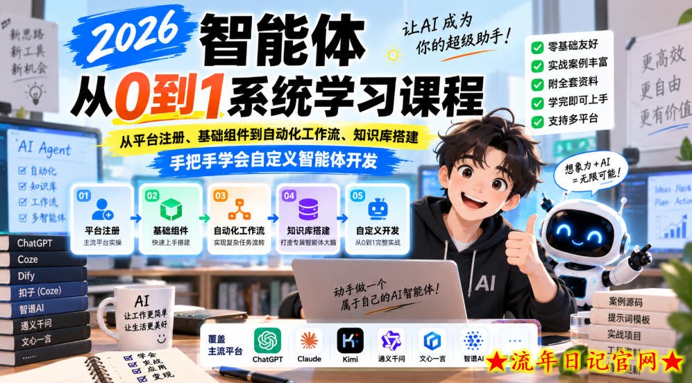 2026智能体从0到1系统学习课程,从平台注册、基础组件到自动化工作流、知识库搭建,手把手学会自定义智能体开发插图 2026智能体从0到1系统学习课程,从平台注册、基础组件到自动化工作流、知识库搭建,手把手学会自定义智能体开发