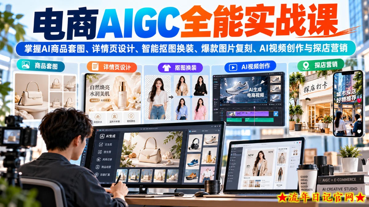 电商AIGC全能实战课:掌握AI商品套图、详情页设计、智能抠图换装、爆款图片复刻、AI视频创作与探店营销插图 电商AIGC全能实战课:掌握AI商品套图、详情页设计、智能抠图换装、爆款图片复刻、AI视频创作与探店营销