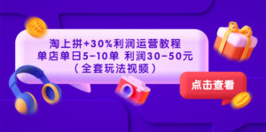 淘上拼+30%利润运营教程 ：单店单日5-10单 利润30-50元（全套玩法视频）-流年日记