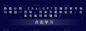 2023热狐计划·ChatGPT实操百家号每日收益一百块，百家号最新玩法，在家也能轻松赚钱！-流年日记