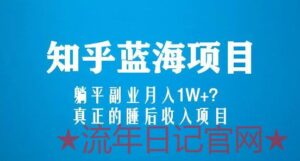 2023知乎蓝海玩法,躺平副业月入1W+,真正的睡后收入项目(6节视频课)无成本副业-流年日记