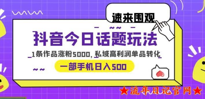 2023抖音今日话题玩法，1条作品涨粉5000，私域高利润单品转化一部手机日入500【揭秘】-流年日记