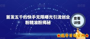 首发五千的快手无限曝光引流创业粉精准粉揭秘-流年日记