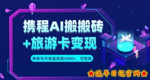 携程AI搬砖+旅游卡变现升级玩法，单号月收益保底5000+，可做矩阵号-流年日记