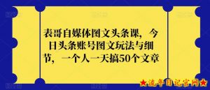 表哥自媒体图文头条课,今日头条账号图文玩法与细节,一个人一天搞50个文章-流年日记