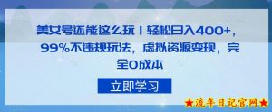 美女号还能这么玩!轻松日入400+,99%不违规玩法,虚拟资源变现,完全0成本【揭秘】-流年日记