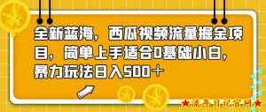 全新蓝海,西瓜视频流量掘金项目,简单上手适合0基础小白,暴力玩法日入500+【揭秘】-流年日记