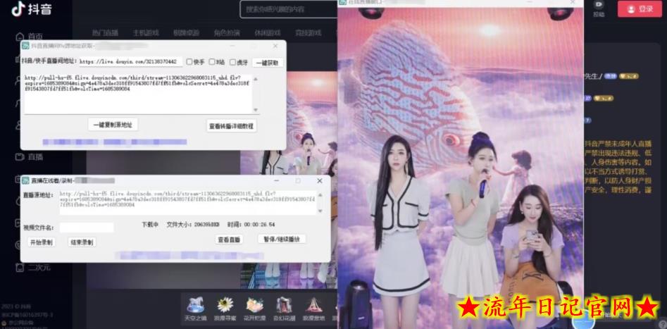 【高端精品】最新电脑版抖音/快手/B站直播源获取+直播间实时录制+直播转播软件【全套软件+详细教程】