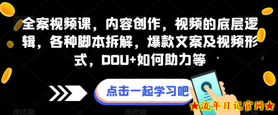 全案视频课，内容创作，视频的底层逻辑，各种脚本拆解，爆款文案及视频形式，DOU+如何助力等-流年日记