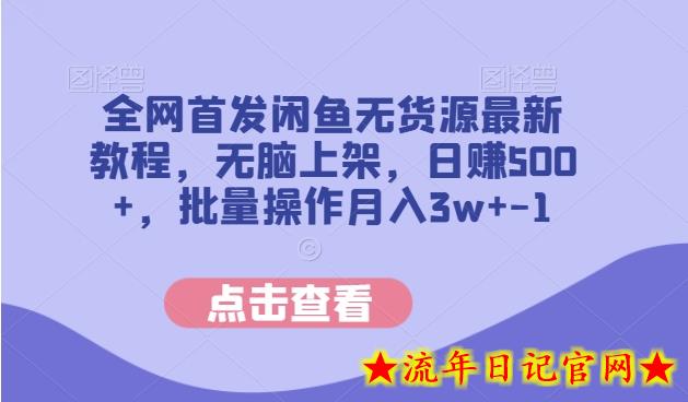 全网首发闲鱼无货源最新教程，无脑上架，日赚500+，批量操作月入3w+-流年日记