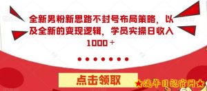 全新男粉新思路不封号布局策略,以及全新的变现逻辑,实操日收入1000+【揭秘】-流年日记
