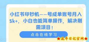 小红书印钞机——号成单账号月入5k+，小白也能简单操作，解决刚需项目【揭秘】-流年日记