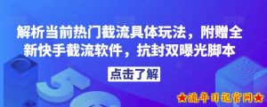 解析当前热门截流具体玩法，附赠全新快手截流软件，抗封双曝光脚本【揭秘】-流年日记
