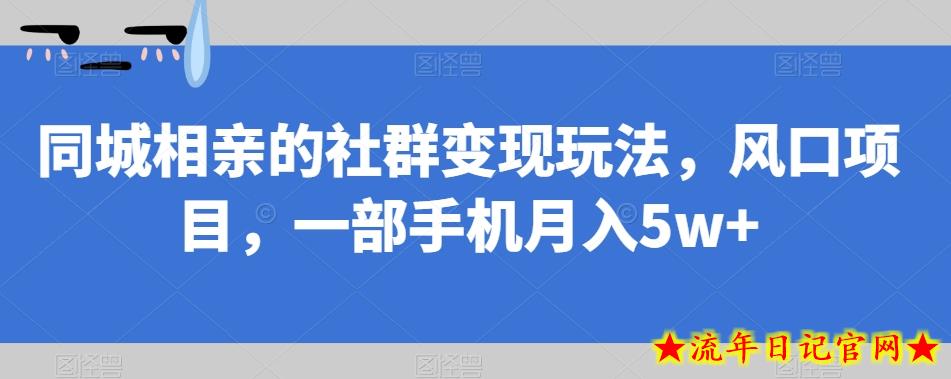 同城相亲的社群变现玩法，风口项目，一部手机月入5w+【揭秘】-流年日记