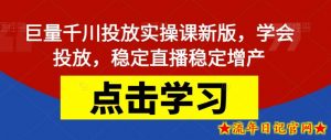 巨量千川投放实操课新版,学会投放,稳定直播稳定增产-流年日记