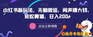 小红书新玩法,无脑搬运,闷声赚大钱,宽松赛道,日入200+-流年日记