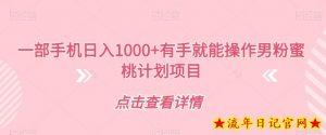一部手机日入1000+有手就能操作男粉蜜桃计划项目【揭秘】-流年日记