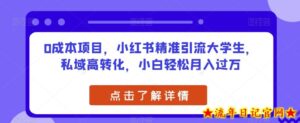 0成本项目,小红书精准引流大学生,私域高转化,小白轻松月入过万【揭秘】-流年日记