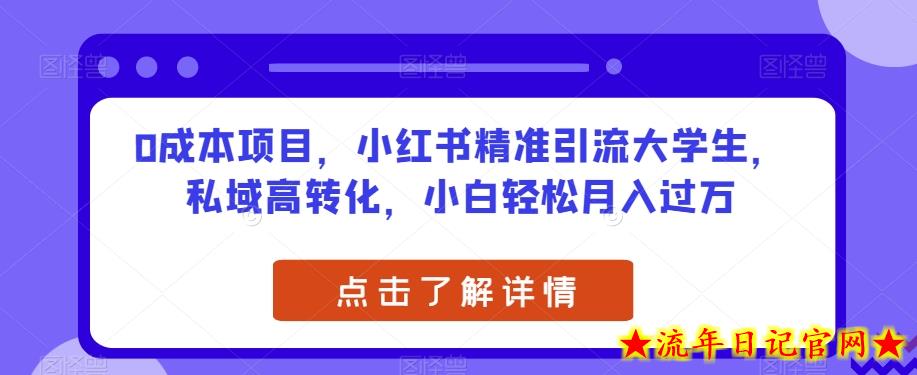 0成本项目，小红书精准引流大学生，私域高转化，小白轻松月入过万【揭秘】-流年日记