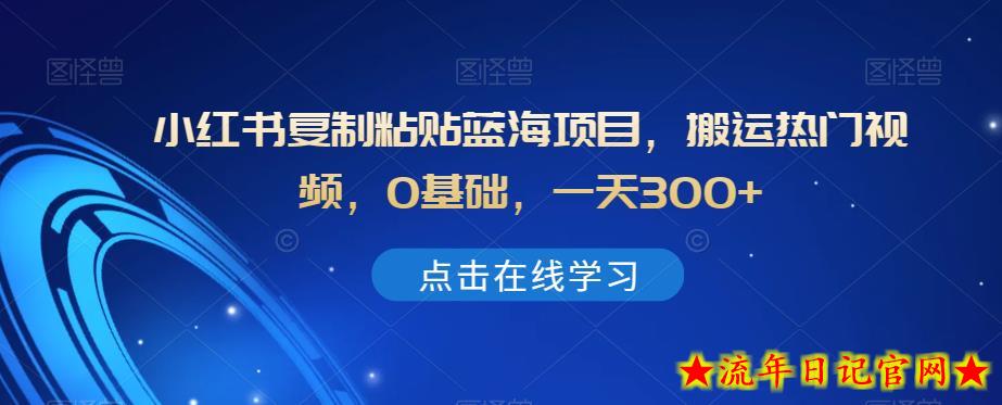 小红书复制粘贴蓝海项目，搬运热门视频，0基础，一天300+-流年日记