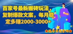 百家号最新搬砖玩法,复制爆款文案,每月稳定多赚2000-3000+【揭秘】-流年日记