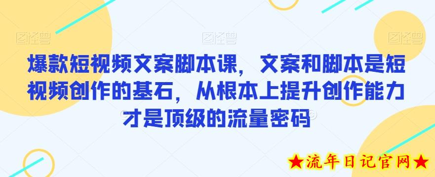 爆款短视频文案脚本课，文案和脚本是短视频创作的基石，从根本上提升创作能力才是顶级的流量密码-流年日记